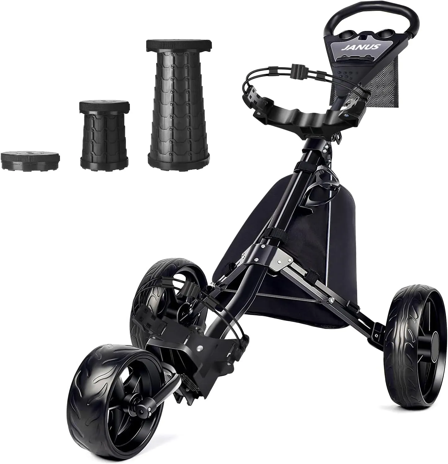 Golf Cart, Foldable Golf Push Cart, Golf Bag Cart, Fits Golf Stand Bag and Golf Cart Bags, Golf Caddy Cart with Optional Large Wing or Small Wing, Includes Ice Bag