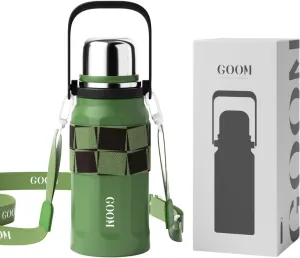 GOOM The Grip 32 oz Water Bottles for Hot and Cold Drinks,18/10 Stainless Steel Insulated Water Bottle with Lid, Carrying Strap,Strainer,7-Layer Insulation,Wide Mouth - Green