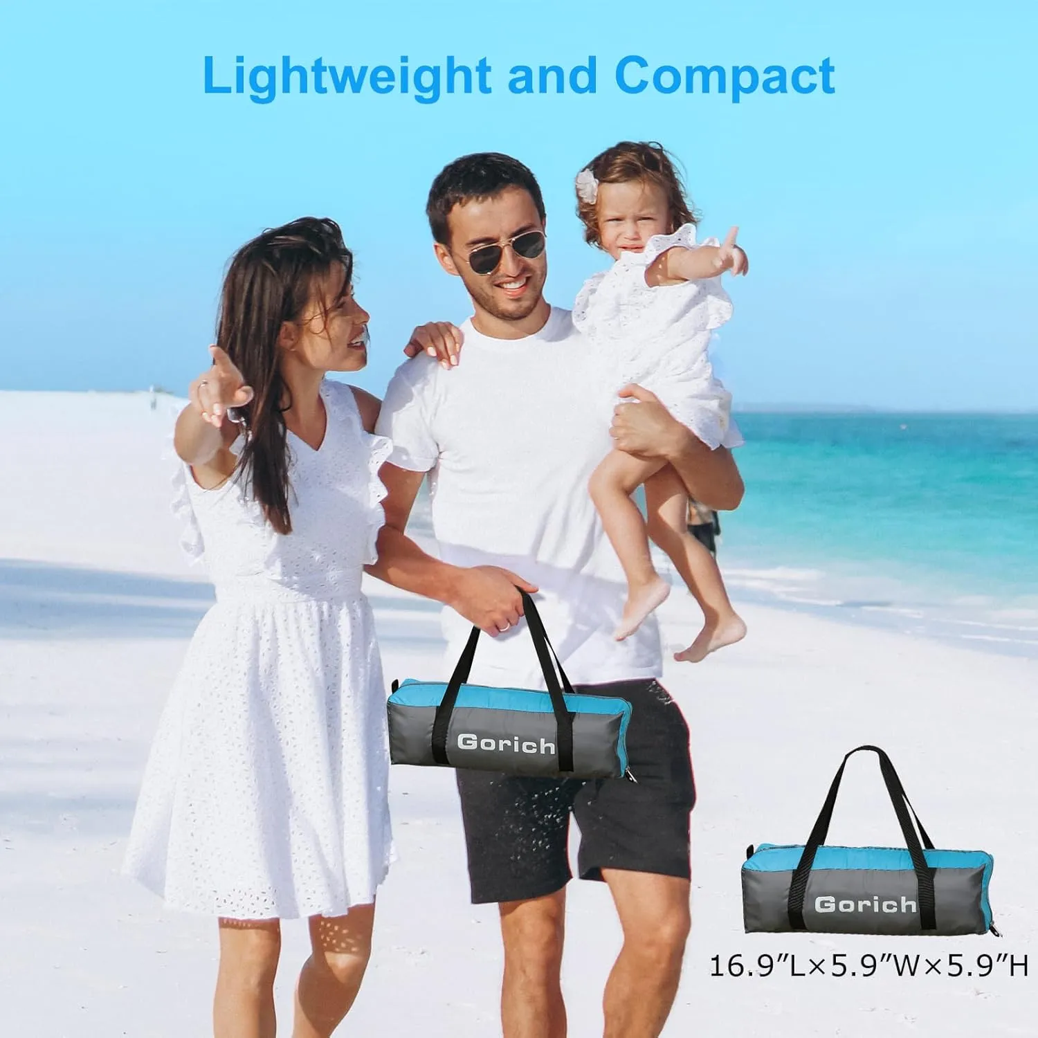 Gorich Beach Tent Sun Shelter with UPF50  UV Protection for 3-6 Person, Lightweight & Portable Beach Shade Canopy with 2 Zippered Doors, Easy Setup Family Beach Umbrella