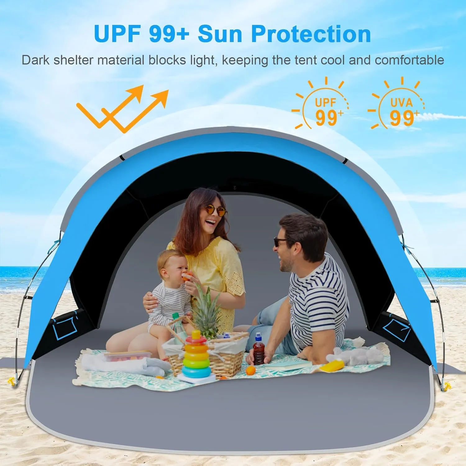 Gorich Beach Tent Sun Shelter with UPF50  UV Protection for 3-6 Person, Lightweight & Portable Beach Shade Canopy with 2 Zippered Doors, Easy Setup Family Beach Umbrella