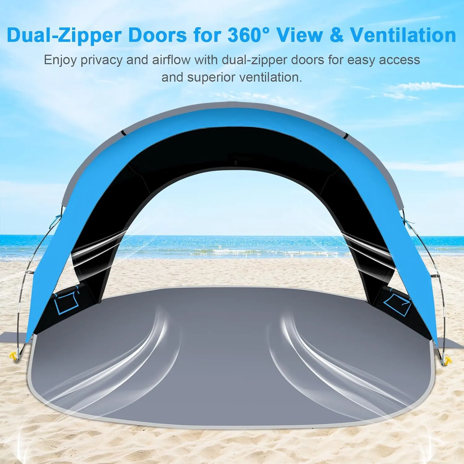 Gorich Beach Tent Sun Shelter with UPF50  UV Protection for 3-6 Person, Lightweight & Portable Beach Shade Canopy with 2 Zippered Doors, Easy Setup Family Beach Umbrella