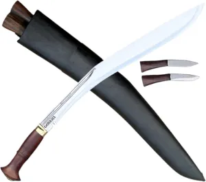 Gorkha Sirupate Kukri Knife With Sheath & 2 Small Knives, Carbon Steel 17 IN Fixed Blade, Overall 24 IN (Hiking, Bush crafting, Camping, Indoor & Outdoor) Heavy Duty Knife Hand-Hammered In Nepal