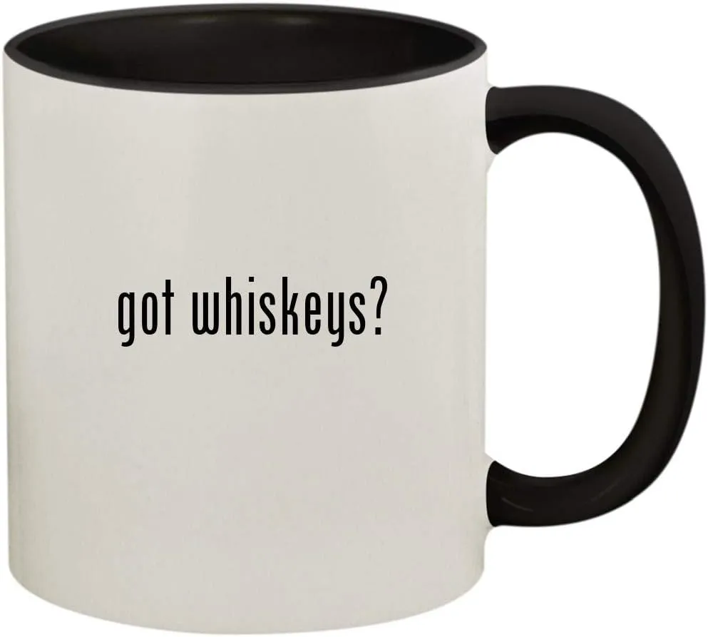got whiskeys? - 11oz Ceramic Colored Handle and Inside Coffee Mug Cup, Black