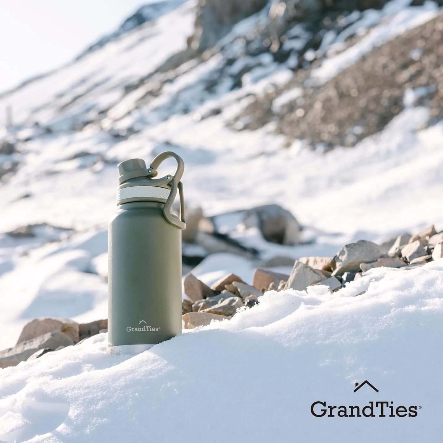 GRANDTIES 2 Lids Sports Stainless Steel Water Bottles – Wide Mouth Vacuum Insulated Reusable Leak Proof BPA-Free Travel Metal Canteen, Thermos Bottles for Men Women Gym (Olive Green 32 oz)