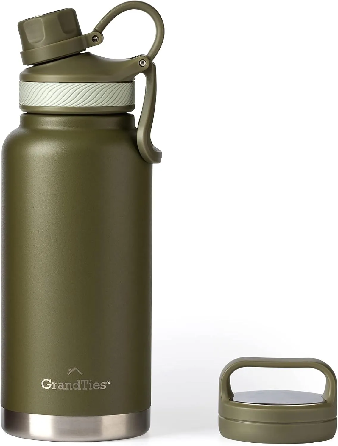 GRANDTIES 2 Lids Sports Stainless Steel Water Bottles – Wide Mouth Vacuum Insulated Reusable Leak Proof BPA-Free Travel Metal Canteen, Thermos Bottles for Men Women Gym (Olive Green 32 oz)