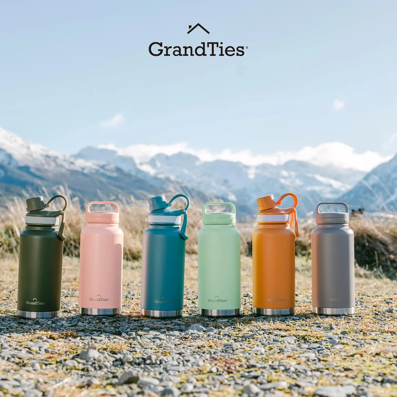 GRANDTIES 2 Lids Sports Stainless Steel Water Bottles – Wide Mouth Vacuum Insulated Reusable Leak Proof BPA-Free Travel Metal Canteen, Thermos Bottles for Men Women Gym (Rose Salt 24 oz)