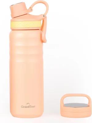 GRANDTIES 2 Lids Sports Stainless Steel Water Bottles – Wide Mouth Vacuum Insulated Reusable Leak Proof BPA-Free Travel Metal Canteen, Thermos Bottles for Men Women Gym (Rose Salt 24 oz)