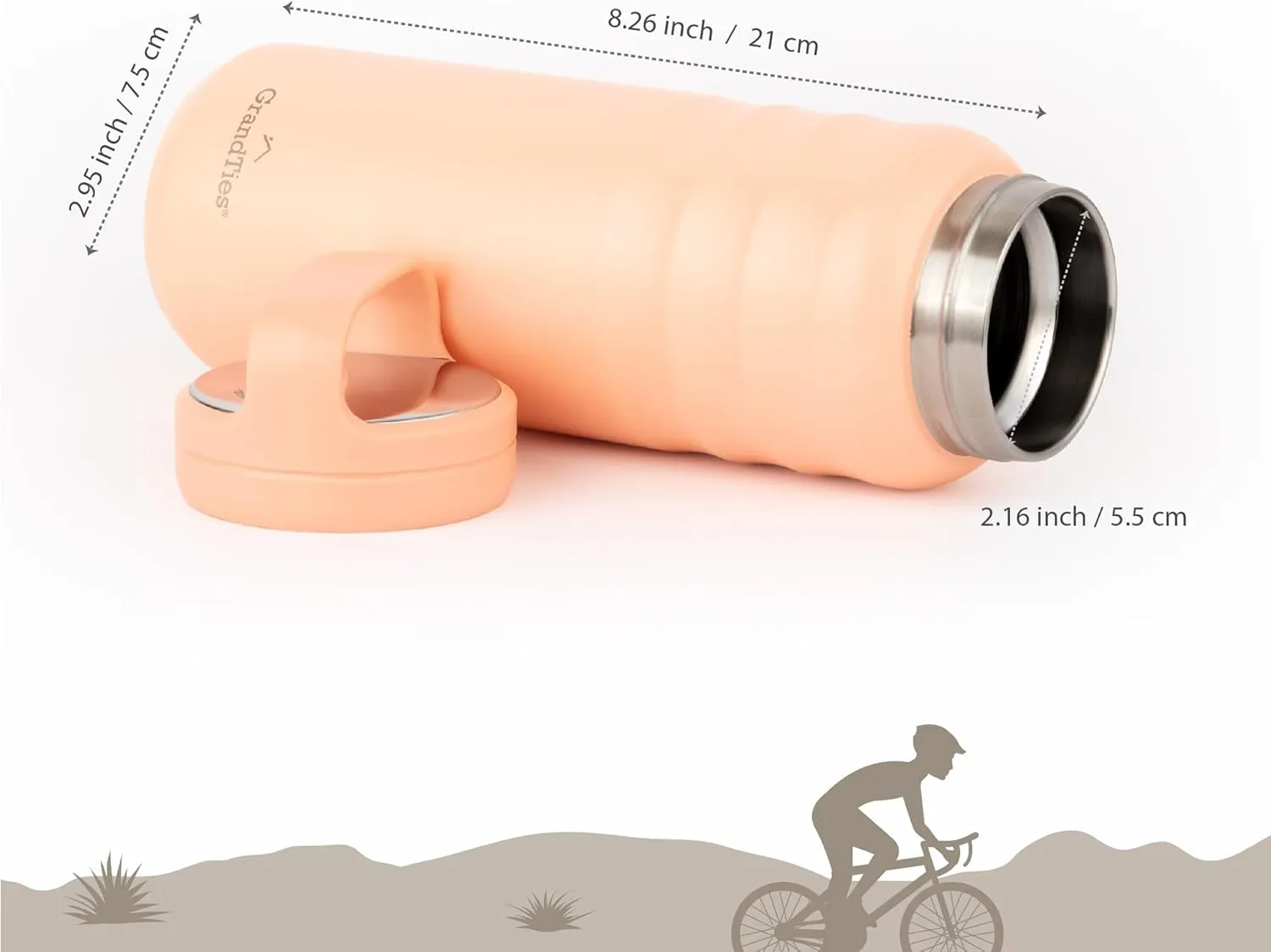 GRANDTIES 2 Lids Sports Stainless Steel Water Bottles – Wide Mouth Vacuum Insulated Reusable Leak Proof BPA-Free Travel Metal Canteen, Thermos Bottles for Men Women Gym (Rose Salt 24 oz)