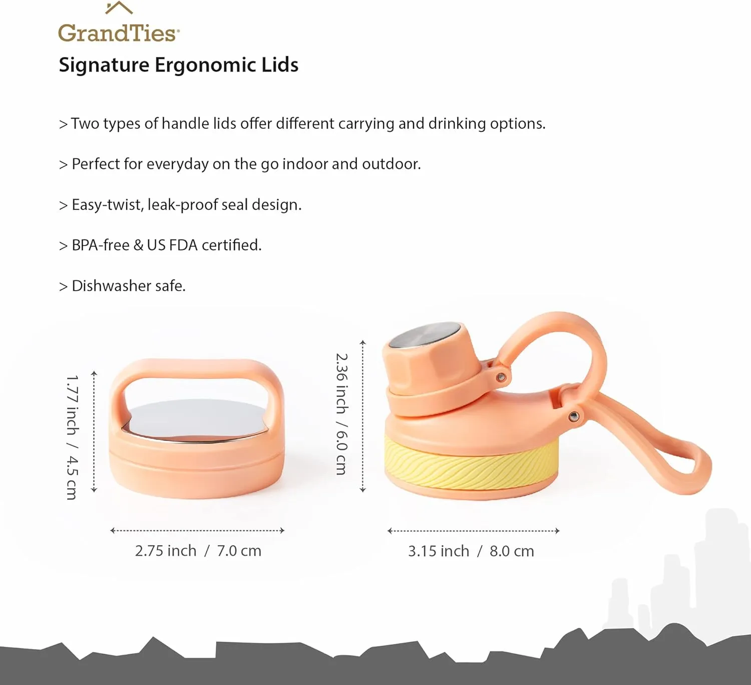 GRANDTIES 2 Lids Sports Stainless Steel Water Bottles – Wide Mouth Vacuum Insulated Reusable Leak Proof BPA-Free Travel Metal Canteen, Thermos Bottles for Men Women Gym (Rose Salt 24 oz)