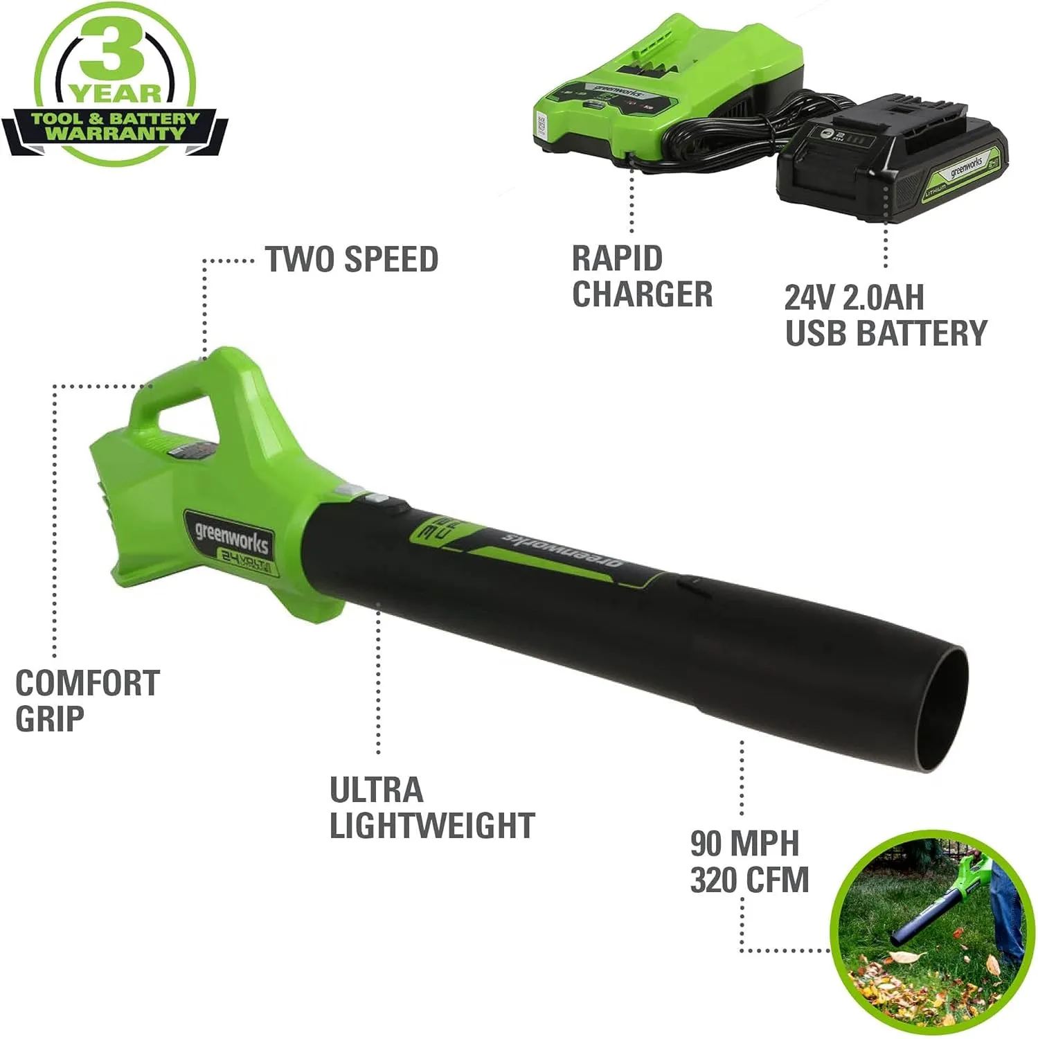 Greenworks 48V (2x24V) Electric Lawn Mower Combo Kit: 21" Self - Propelled Mower, 12" String Trimmer, 320 CFM Blower, and 1/2”Drill & 1/4”Hex Impact Driver, 5 Batteries & 3 Chargers, 3-Year Warranty