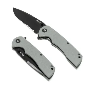 GRITR Stealth Folding Pocket Knife w/ 3.5" Partially Serrated D2 Steel Blade & Stonewashed Finish - Flipper Knife for Military, Hunting, Camping, Hiking - EDC Utility Pocket Knife for Women & Men