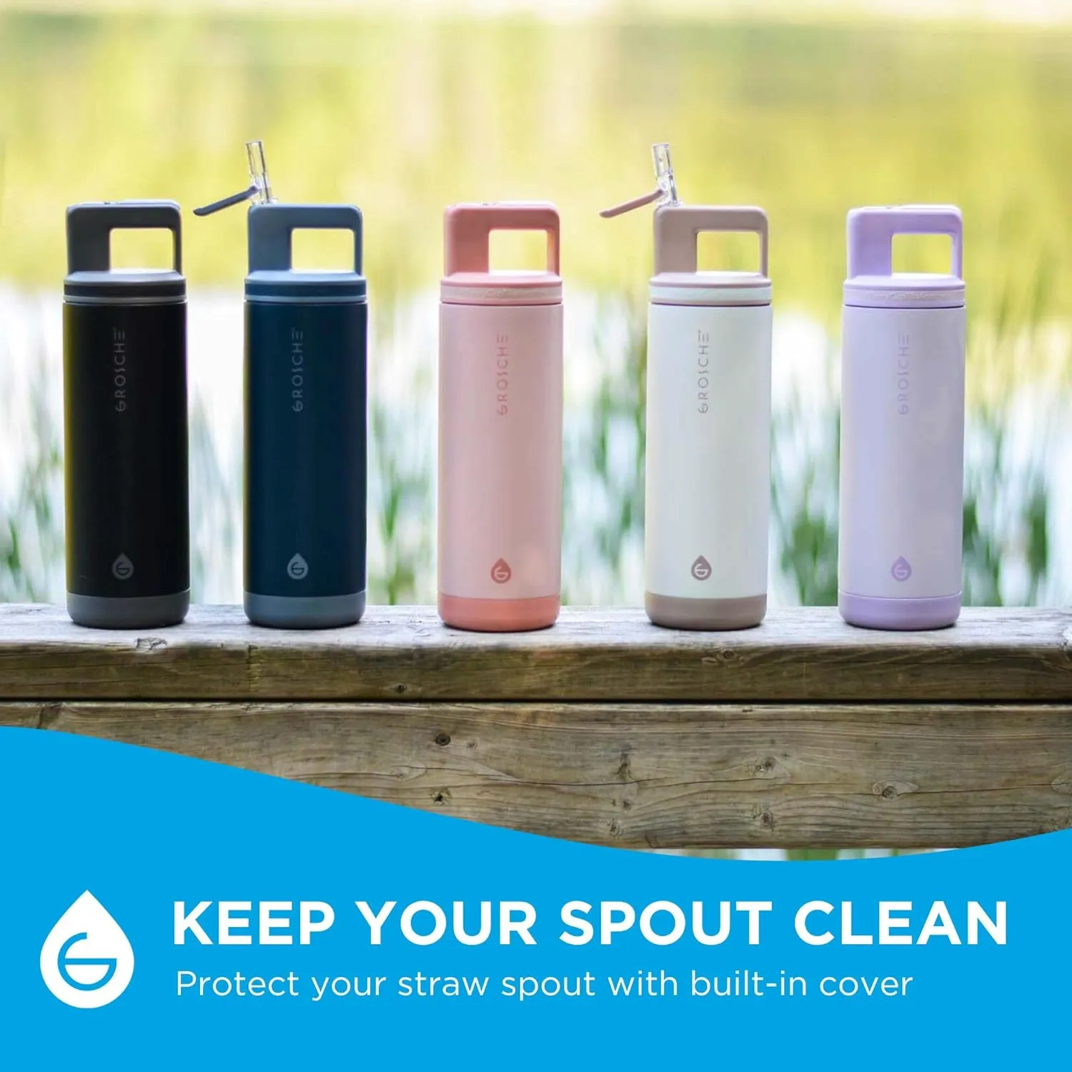 GROSCHE Alpine Flip n' Sip 20 oz Insulated Water Bottle - Stainless Steel, Leakproof Flask with Straw - Perfect for Gym, Travel & Outdoor Use - Keeps Water Cold up to 60 hrs - Lavender
