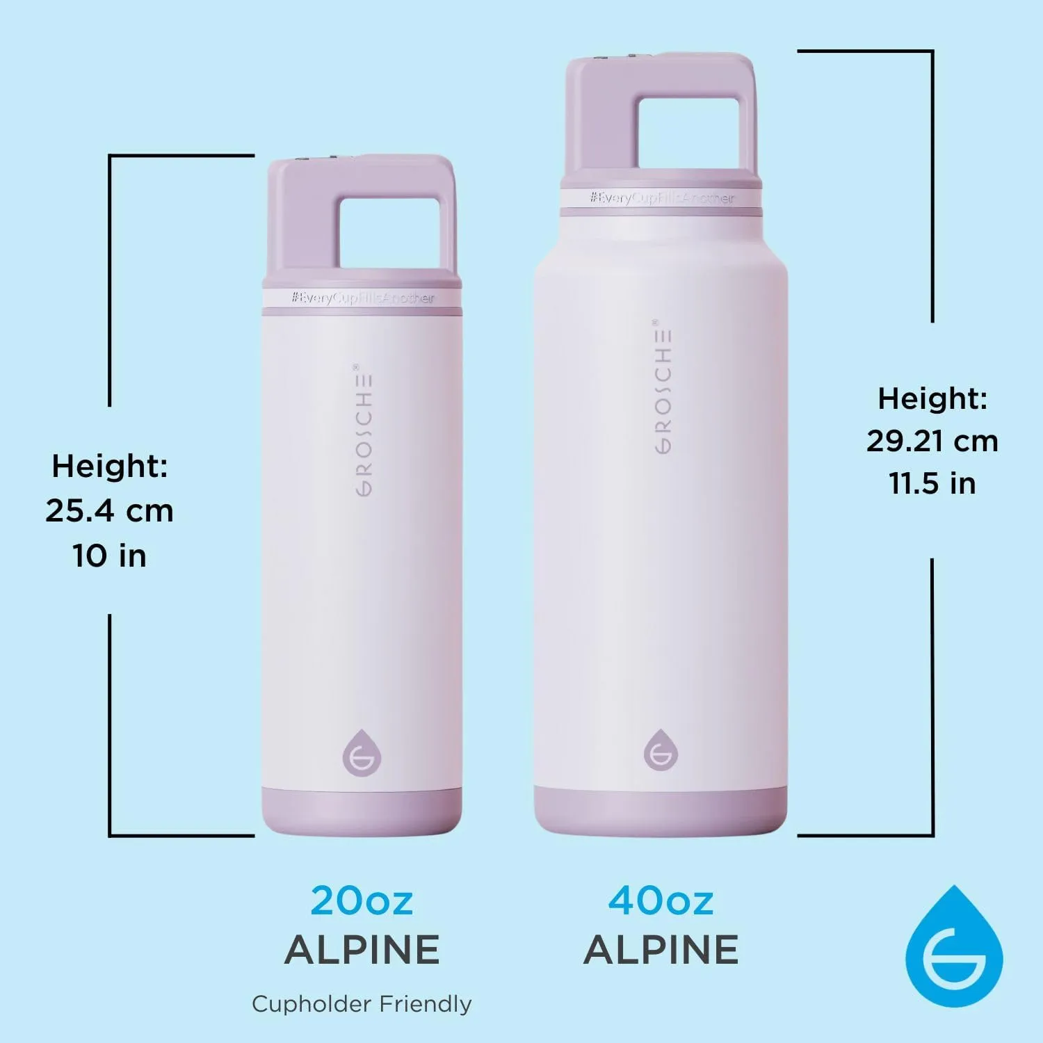 GROSCHE Alpine Flip n' Sip 20 oz Insulated Water Bottle - Stainless Steel, Leakproof Flask with Straw - Perfect for Gym, Travel & Outdoor Use - Keeps Water Cold up to 60 hrs - Lavender