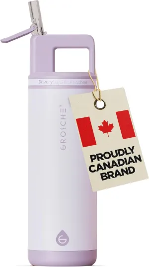 GROSCHE Alpine Flip n' Sip 20 oz Insulated Water Bottle - Stainless Steel, Leakproof Flask with Straw - Perfect for Gym, Travel & Outdoor Use - Keeps Water Cold up to 60 hrs - Lavender