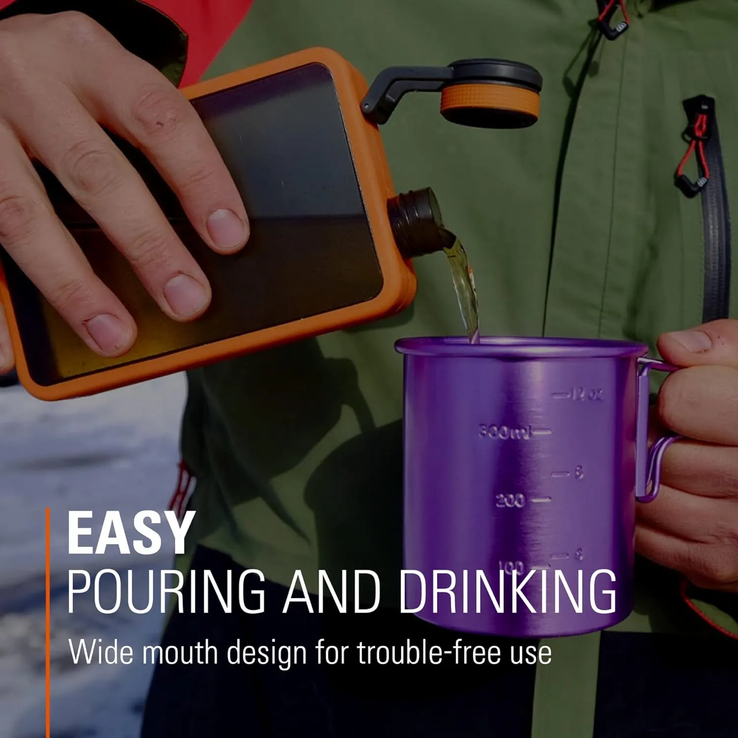 GSI Outdoors Boulder Flask, Shatter-Resistant, Leakproof Hip Flask with Clear Body & Silicone Grip, BPA-Free Bottle for Hiking, Camping & Travel