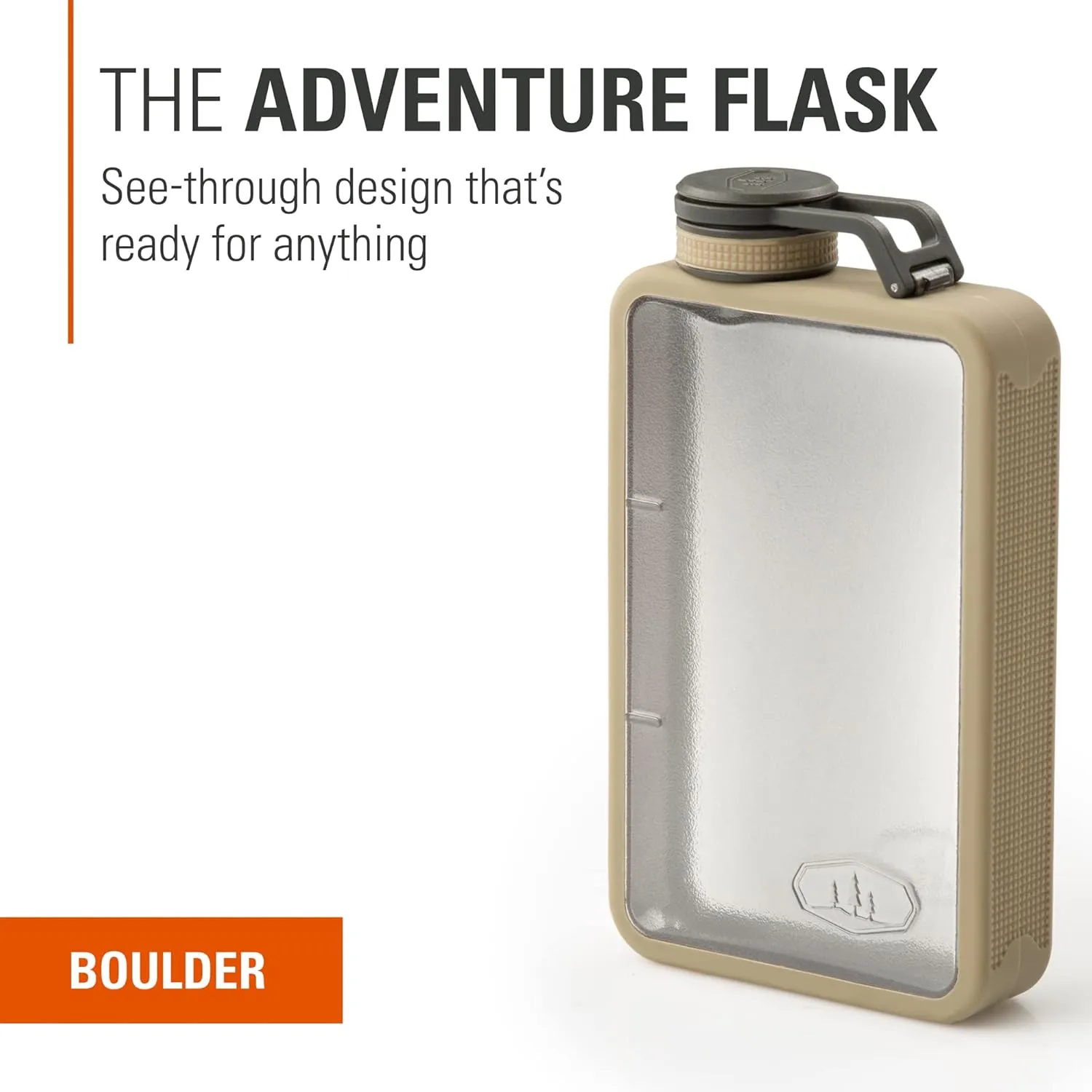 GSI Outdoors Boulder Flask, Shatter-Resistant, Leakproof Hip Flask with Clear Body & Silicone Grip, BPA-Free Bottle for Hiking, Camping & Travel