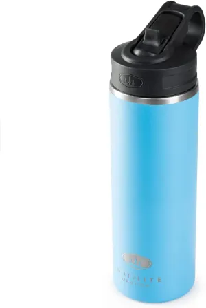 GSI Outdoors, Microlite Water Bottle with Straw Lid, Vacuum-Insulated Stainless Steel, for Camping, 24 oz. Sapphire