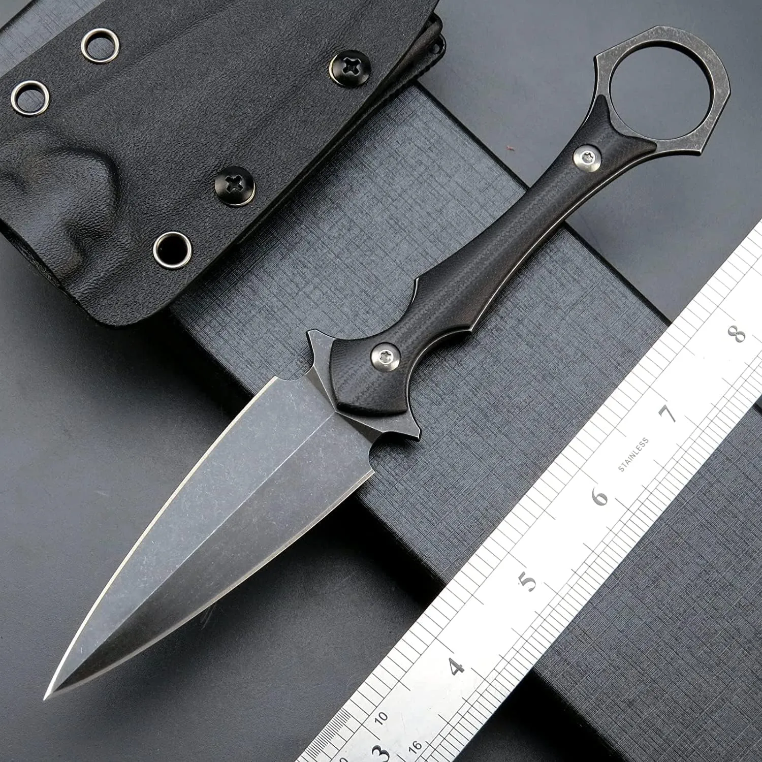 GTK292 Fixed Blade Knife D2 Steel Blade G10 Handle EDC Tool Knifes for Outdoor Camping Survival Adventure(Black)