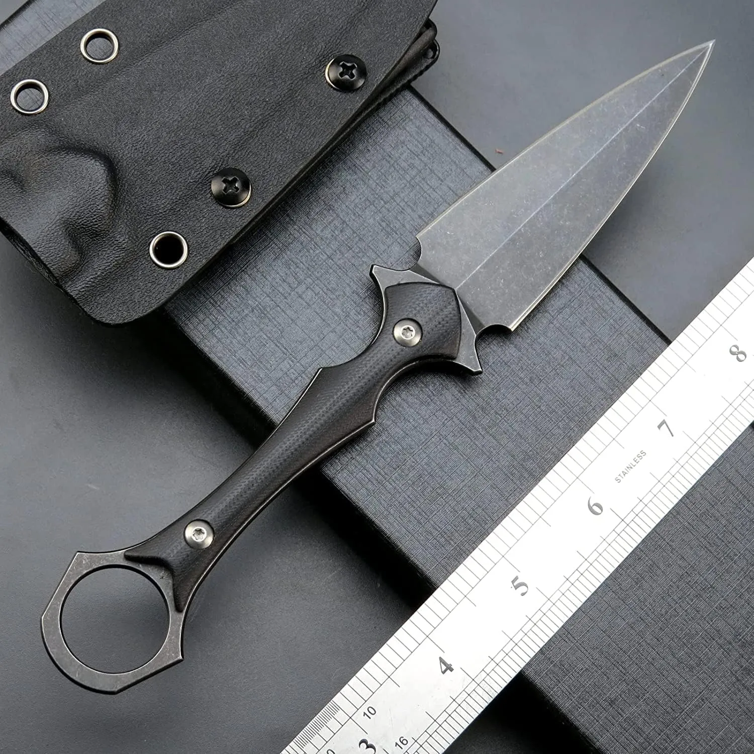 GTK292 Fixed Blade Knife D2 Steel Blade G10 Handle EDC Tool Knifes for Outdoor Camping Survival Adventure(Black)