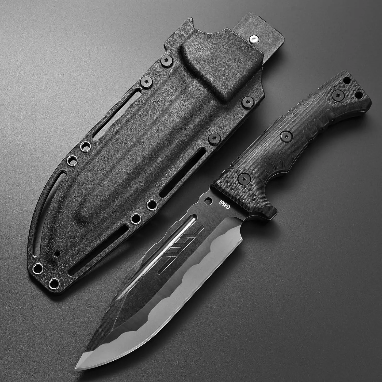 GTK8 Fixed Blade Knife DC53 Steel Blade Full Tang Nylon Fiberglass Handle EDC Fixed Knifes for Outdoor Working Camping Bushcraft(black)