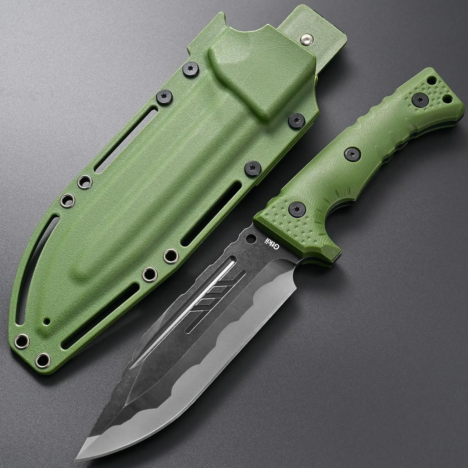 GTK8 Fixed Blade Knife DC53 Steel Blade Full Tang Nylon Fiberglass Handle EDC Tool Fixed Knifes for Outdoor Camping Hunting(green)