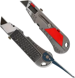 Gypsum Board Multi Knife Premium Utility Knife 4 in 1 Tool Gypsum Board Rasp Jab Saw Tape Measure Hook Groove Standard Replacement SK-2 Blade K-300 (Silver) Strong durability, professional product