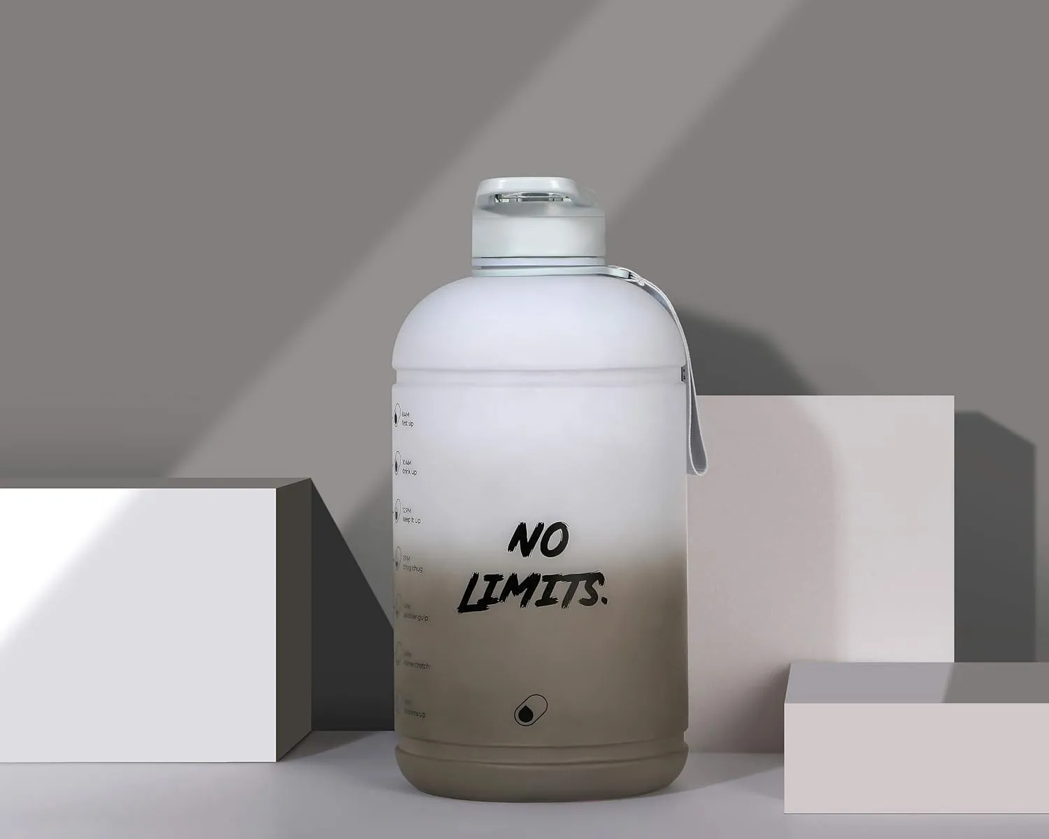 H2O Capsule INSPO Gallon Water Bottle with Time Marker and Straw Motivational Hydration Tracker Jug Big BPA-Free Food-Safe Leakproof Drinking Bottle with Handle & Strap, Rocky Shore