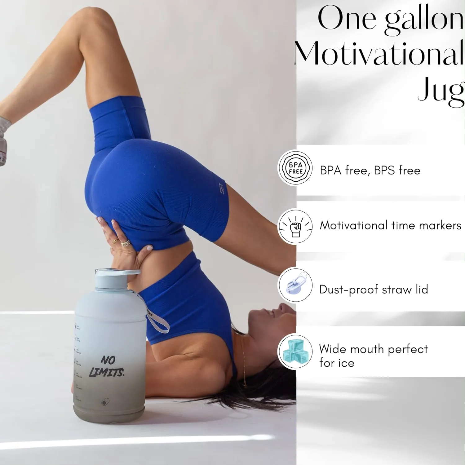 H2O Capsule INSPO Gallon Water Bottle with Time Marker and Straw Motivational Hydration Tracker Jug Big BPA-Free Food-Safe Leakproof Drinking Bottle with Handle & Strap, Rocky Shore