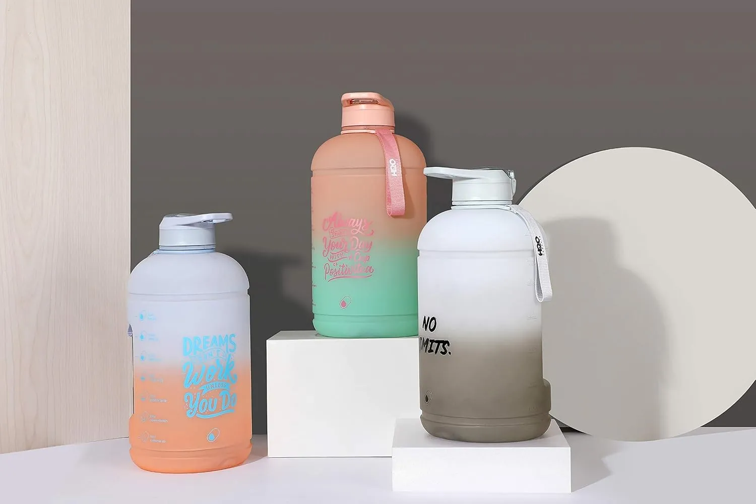H2O Capsule INSPO Gallon Water Bottle with Time Marker and Straw Motivational Hydration Tracker Jug Big BPA-Free Food-Safe Leakproof Drinking Bottle with Handle & Strap, Rocky Shore