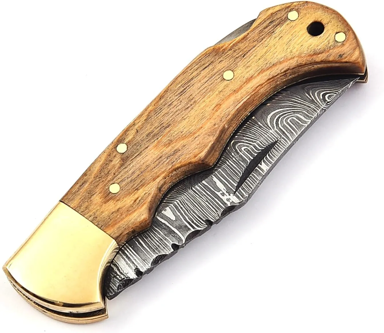 HA Handmade Damascus Pocket Knife for Men - 6.5 Inches Damascus Folding Knife with Sheath - Pocket Knives and Folding Knives with Back Lock - Best for EDC, Camping, Fishing and Hiking (Golden)