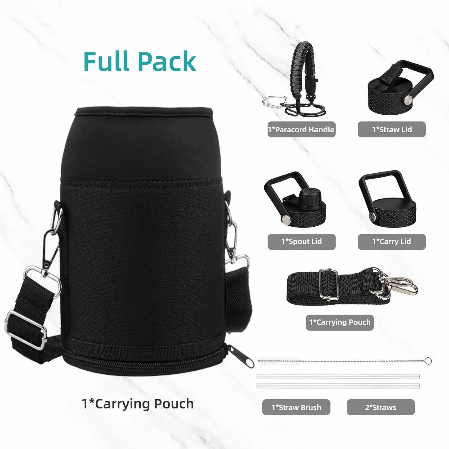 Half Gallon Insulated Water Bottle with Straw,64 oz 3 Lids Water Jug with Carrying Bag,Paracord Handle,Double Wall Vacuum Stainless Steel Metal Flask,Gum