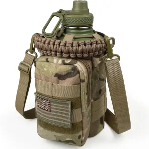 Half Gallon Water Bottle with Sleeve - 64 Oz Insulated Water Jug with Handle - Green Stainless Steel Sports Water Bottle for Gym Workout Hiking Tactical Bottle Holder with Pouch Camo