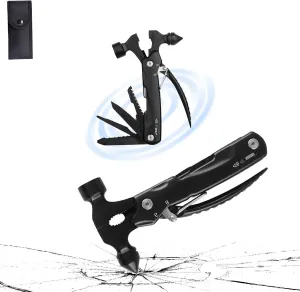Hammer Multitool - Portable Multi Tool, Compact Camping multitool hammer For Outdoor Exploration And Home Maintenance, Gifts For Men - Pocket Knife Multi Tool, Comfortable Grip, Black