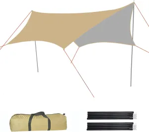 Hammock Rain Fly, 10x10ft / 12x10ft Camping tarp Waterproof, Portable Camping Tarps with Poles, Ultralight Survival Tent Tarp for Outdoors, Camping, Hiking, Picnic, Backpacking