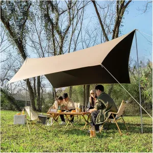 Hammock Rain Fly Tent Camping Tarp, 400 X 300cm with 8 Ground Nails & 8 Windproof Ropes Backpacking Tarp Ultralight Suitable for Camping Picnic Hammock(Camel)