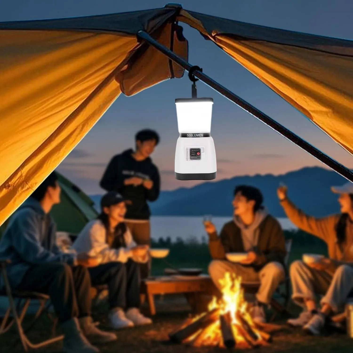 Hand Crank Flashlight Rechargeable Lantern Camping Lights Waterproofing 6000mAh LED Tent Light Flashlight for Outdoor Emergency (White)