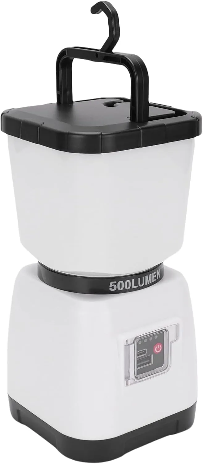 Hand Crank Flashlight Rechargeable Lantern Camping Lights Waterproofing 6000mAh LED Tent Light Flashlight for Outdoor Emergency (White)