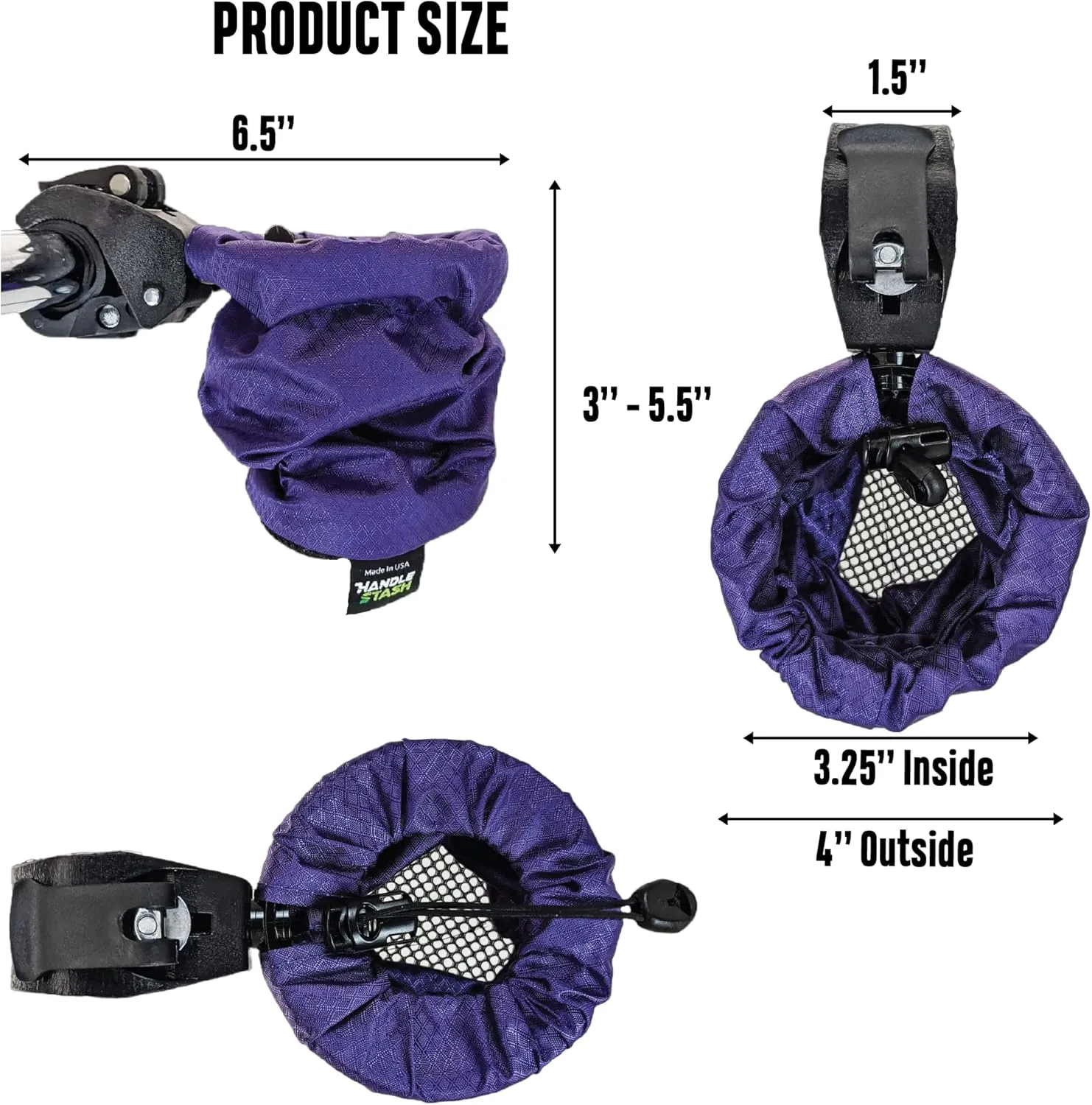 HandleStash Shock-Absorbing Bike Cup Holder (Royal AF Purple Diamond) | Fits All Handlebars | Adjustable to Any Size Drink | Made for Bicycles, Boats, Wheelchairs | Xmas Stocking Stuffer | Made in USA