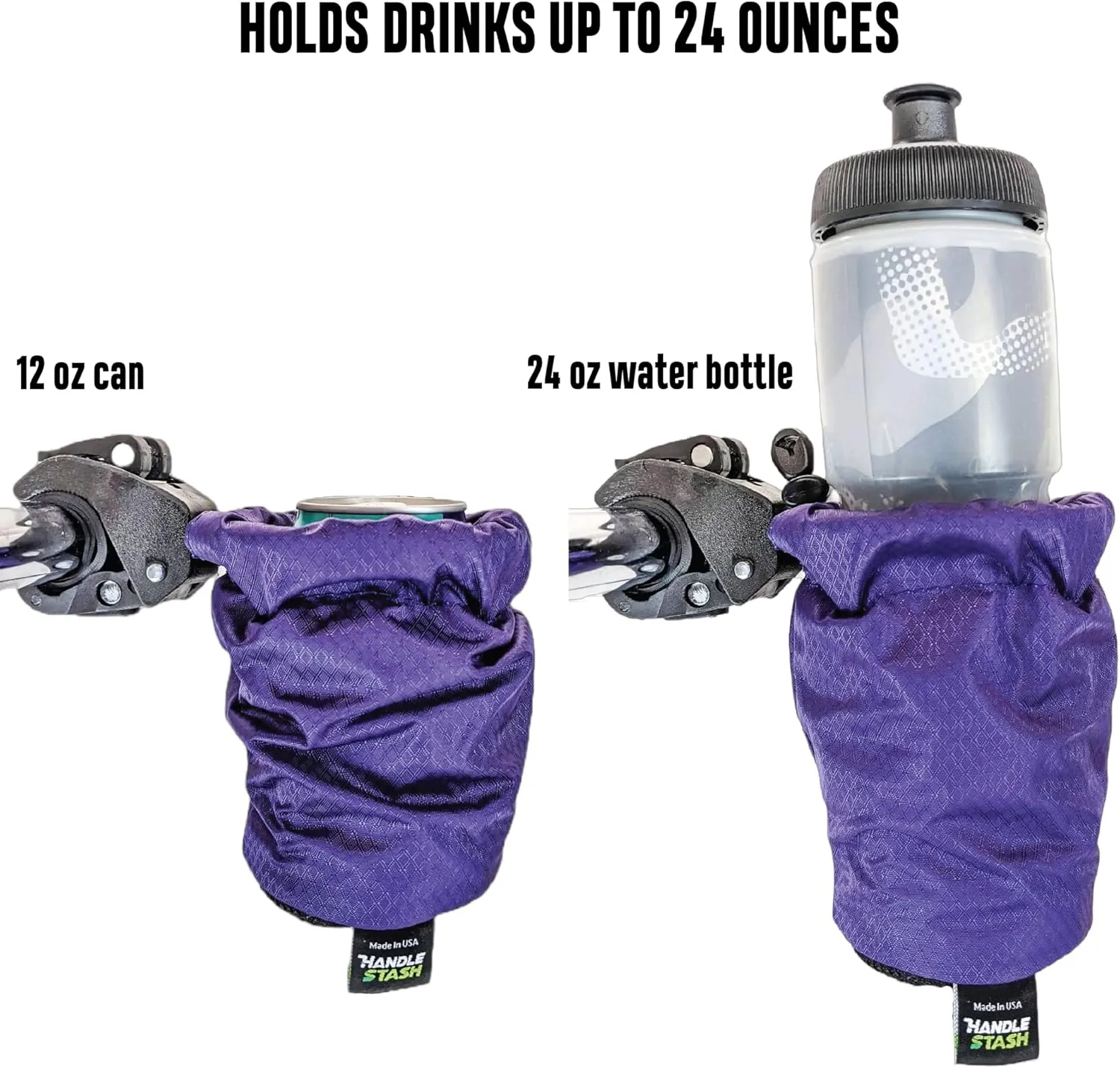 HandleStash Shock-Absorbing Bike Cup Holder (Royal AF Purple Diamond) | Fits All Handlebars | Adjustable to Any Size Drink | Made for Bicycles, Boats, Wheelchairs | Xmas Stocking Stuffer | Made in USA