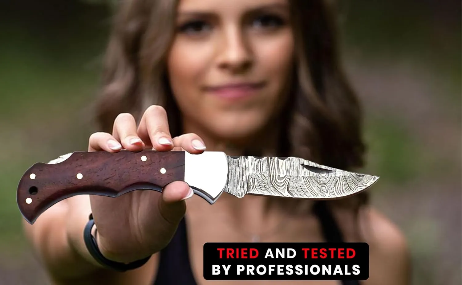 Handmade Pocket Knife 6.5" Damascus Steel Pocket Knife with Wood Handle Folding Knives Small Pocket Knife for Outdoor, Hunting, Fishing, Camping, Hiking, Authentic Damascus Steel, Leather Sheath (Rosewood)
