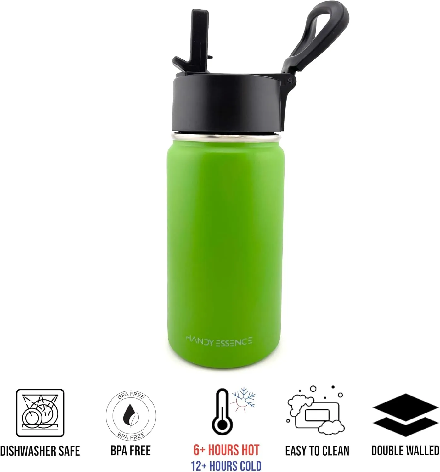 Handy Essence 12oz, 18oz, or 22oz Insulated Water Bottle With Straw Lid & Adjustable Handle (Light Green, 22oz)