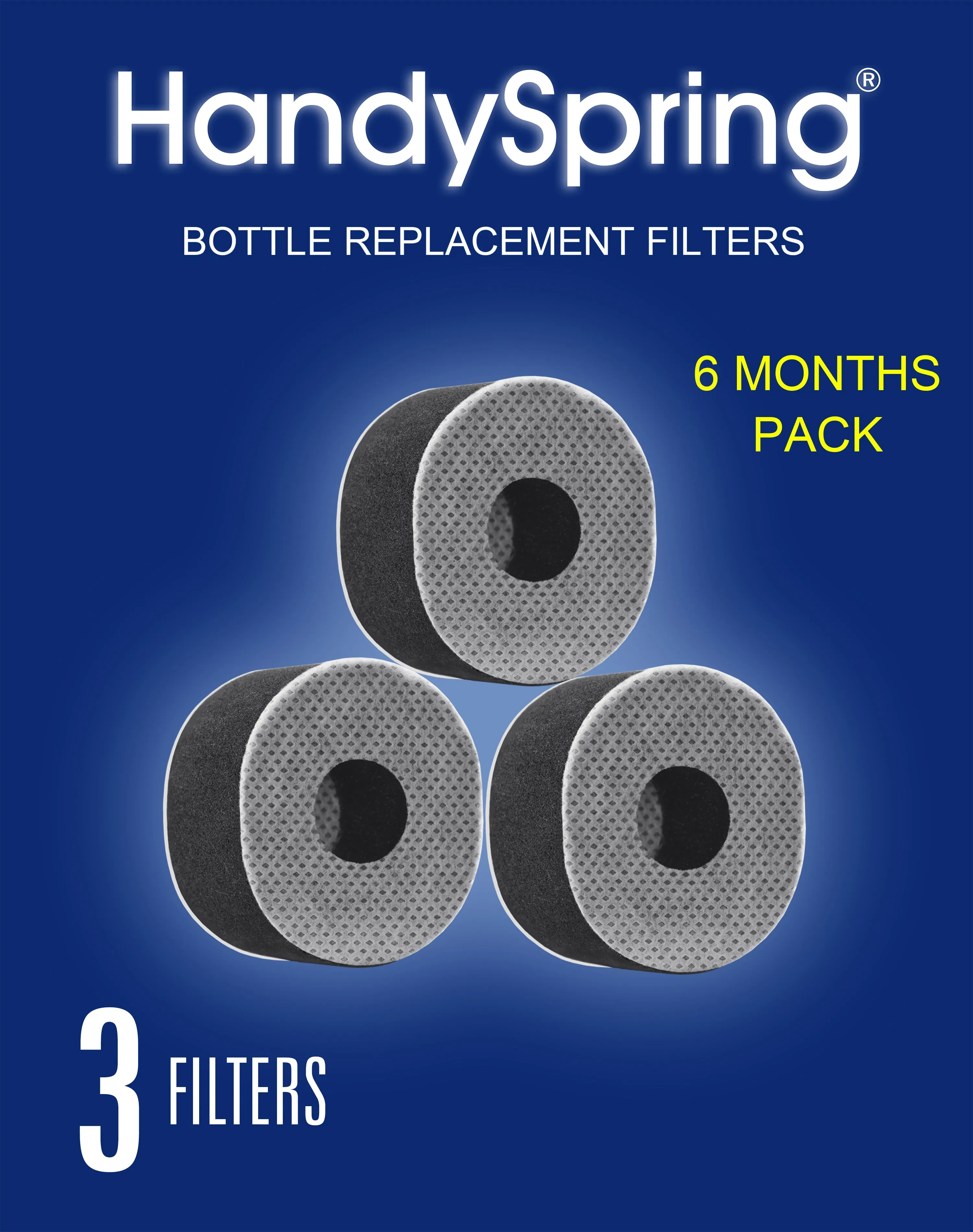 HandySpring Water Bottle Filter, Filtered Water Bottle Replacement Filters, BPA Free, 3 Count-HS00F3