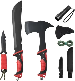 Happybuy Camping Axe & Knife Set, 16 Inch Machete, Stainless Steel, with Sheath & Paracord, for Outdoor Adventure