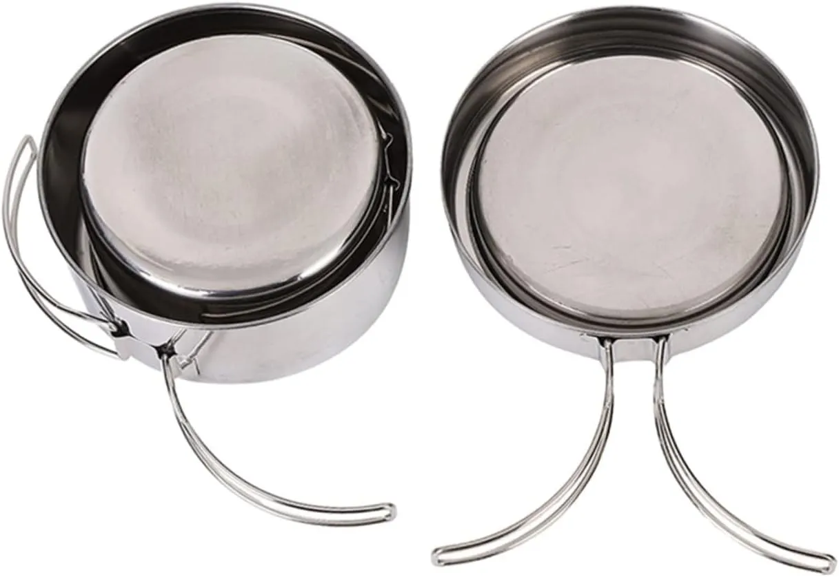 Happyyami 2-3 Person Picnic Supplies Stainless Steel Camping Pot Hiking Cookware Set