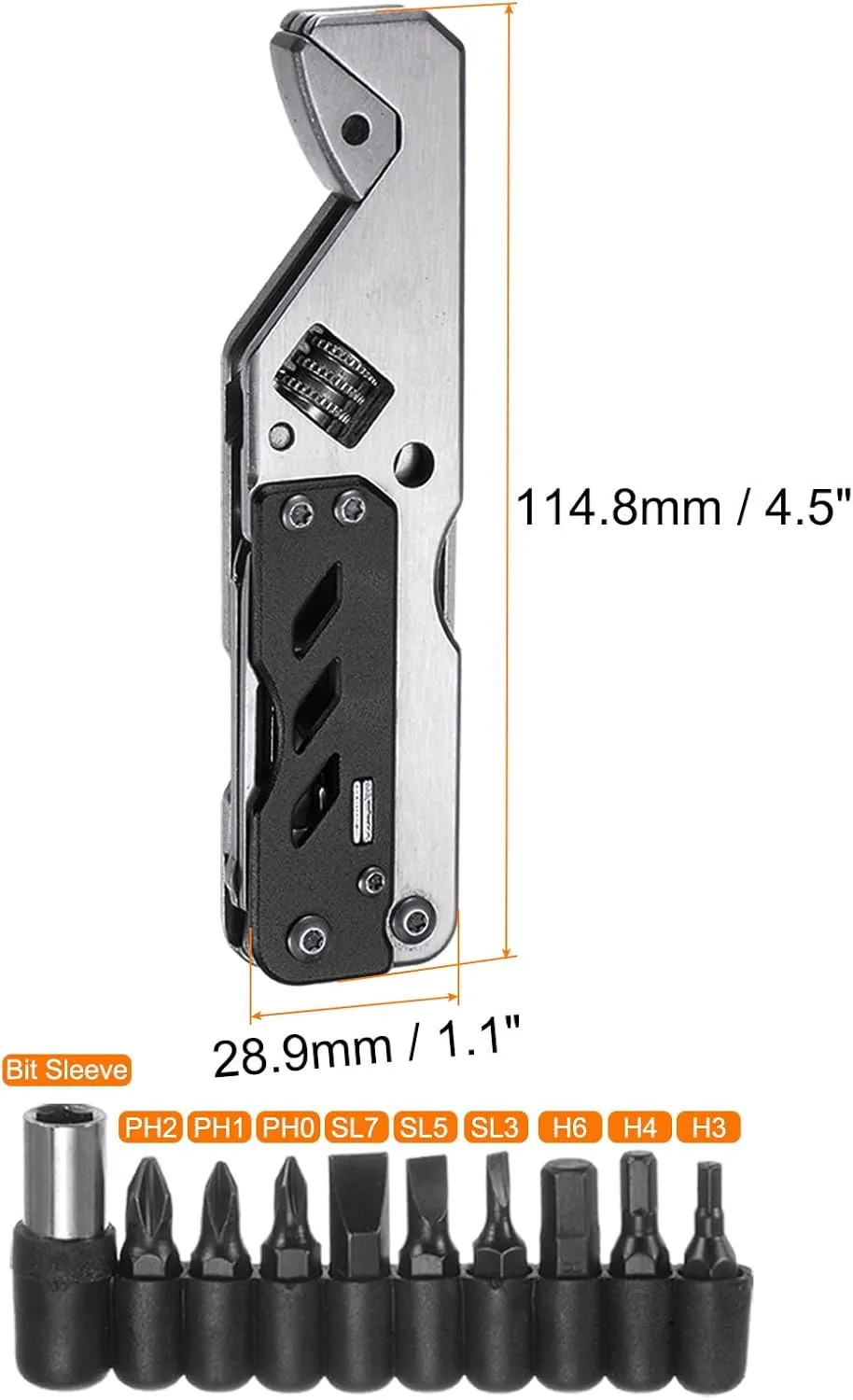HARFINGTON 5 in 1 Multitool Wrench with Knife, Flat/Phillips Screwdriver and Bottle Opener, Folding Multifunctional Adjustable Wrenches with 9 in 1 Bits Set, Black