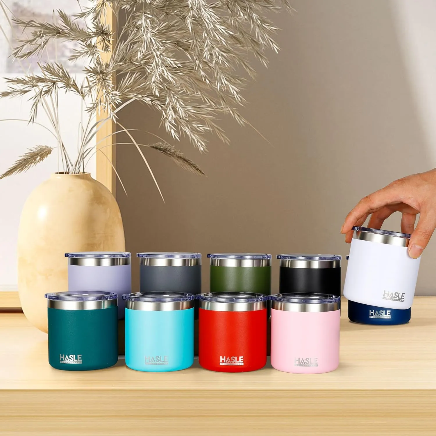 HASLE OUTFITTERS 10oz Insulated Tumblers with Lid and Straw,Stainless Steel Tumbler Travel Coffee Mug,Double Wall Reusable Tumbler Cup for Iced and Hot Drinks(Mint Green,12 Pack)