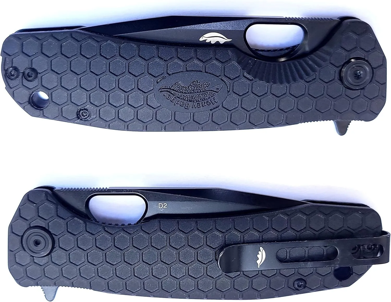 HB4032 Honey Badger Tanto Pocket Knife 3.63" Blade Lightweight 3.9oz Folding Utility EDC Deep Pocket Carry for Outdoor Tactical Survival Camping - Reversible Clip - Large Black DLC