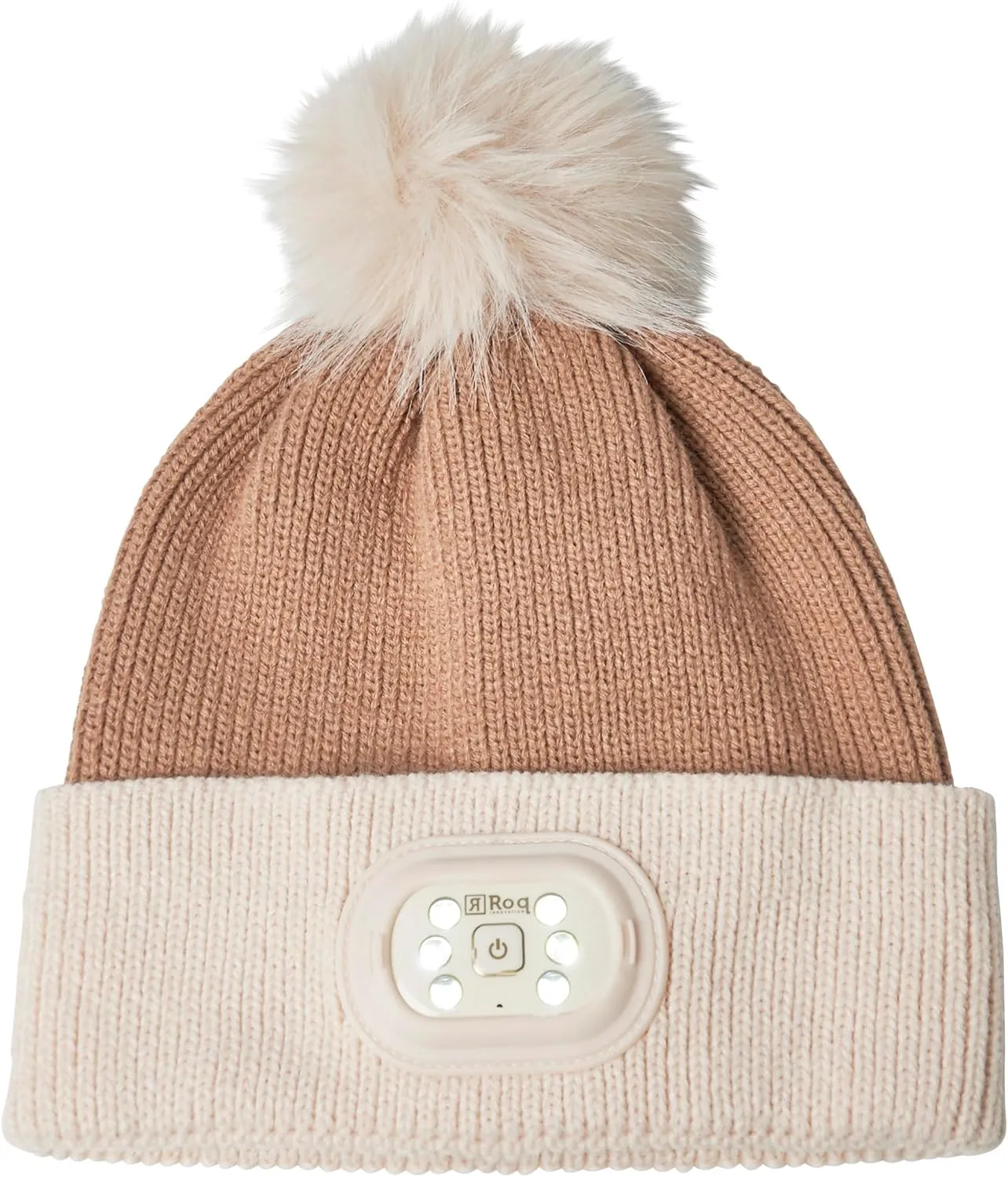 Headlightz by Roq Innovation - POM POM Beanie with Light, Unisex LED Beanie Hat with Light Built in, Rechargeable