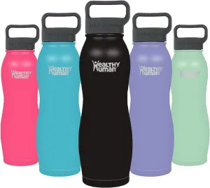 Healthy Human Stainless Steel Curve Water Bottle | 100% BPA Free Thermos for Kids & Adults | Vacuum Insulated Water Bottles | Metal Bottles with Leak Proof Lid (21 oz/ 621 ML, Pure Black)