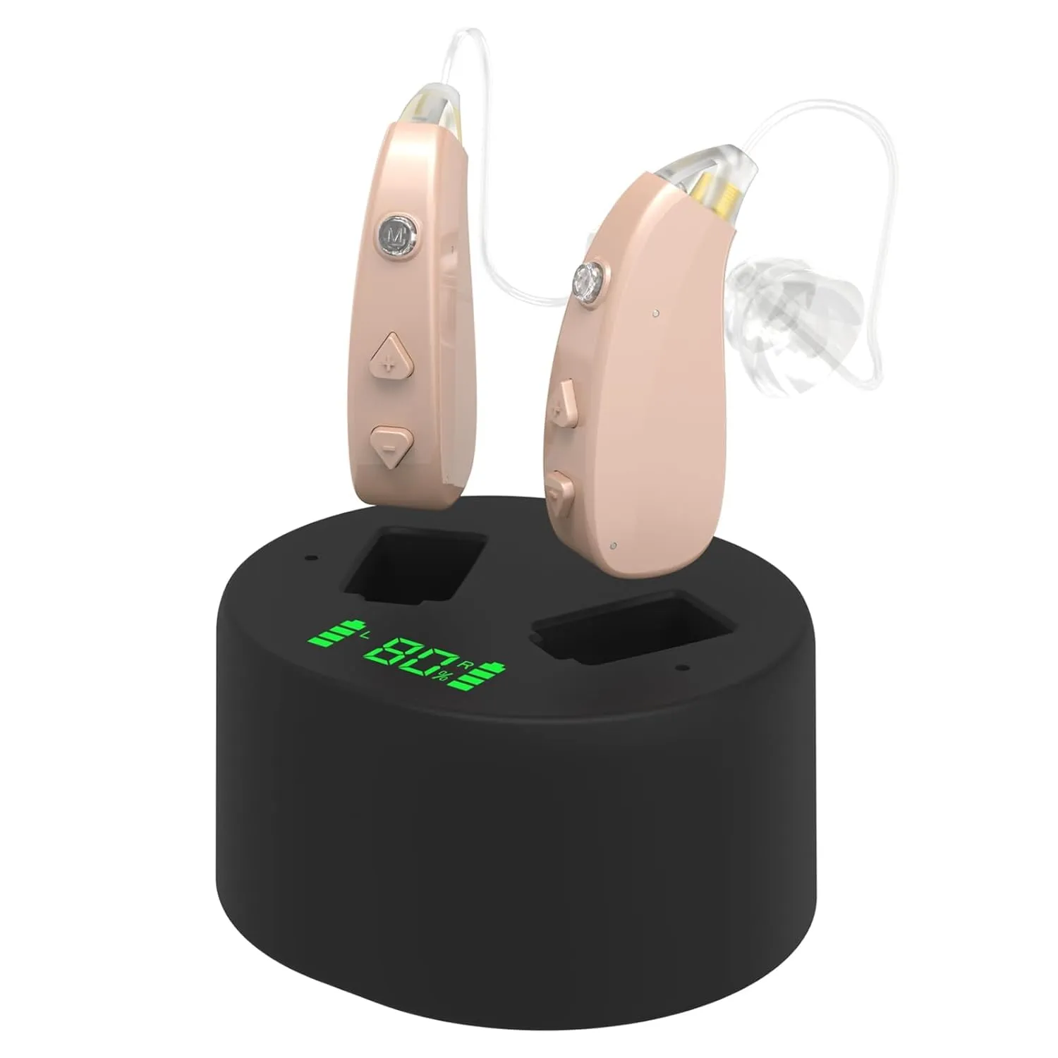 Hearing Aids, Rechargeable Hearing Amplifiers for Seniors with Noise Cancelling, LED Power Display,Volume Control, and Charging Case with Extra Long Battery Life for Effective Hearing Loss Management